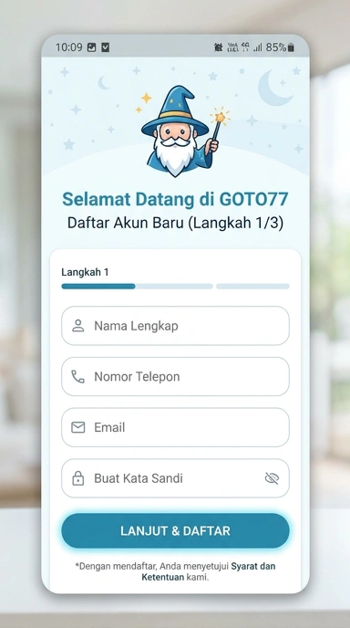 Tampilan halaman daftar goto77