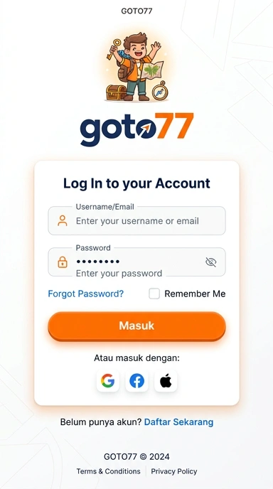 Tampilan halaman login goto77